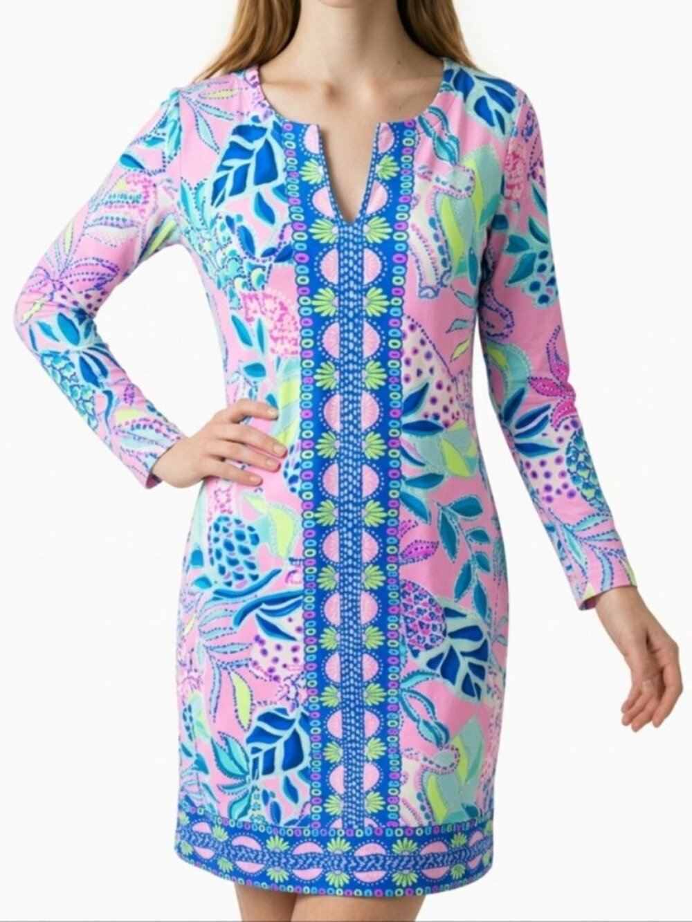 Lilly Pulitzer ChillyLilly Karina Tunic Dress Pink Meryl Stretch UPF 50 L